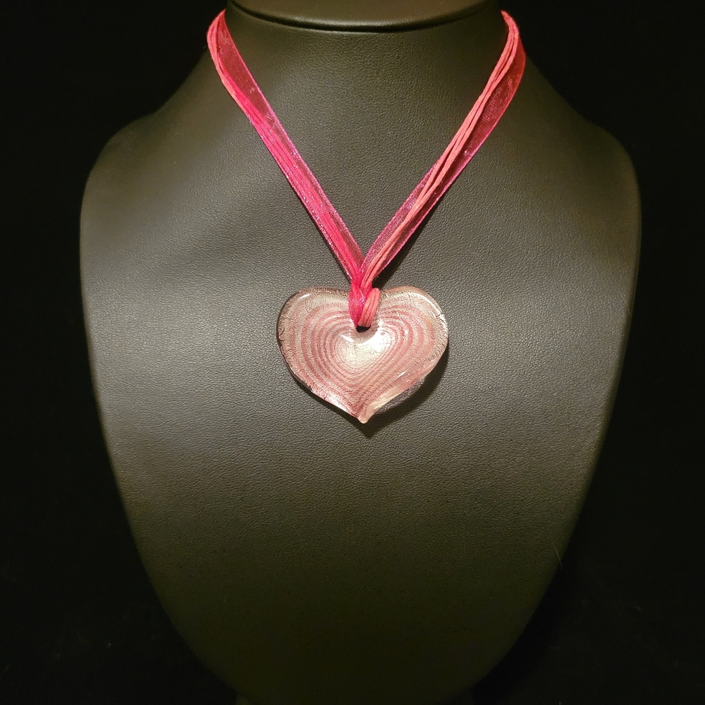 Vintage Dichroic Art Glass Heart Pendent Necklace